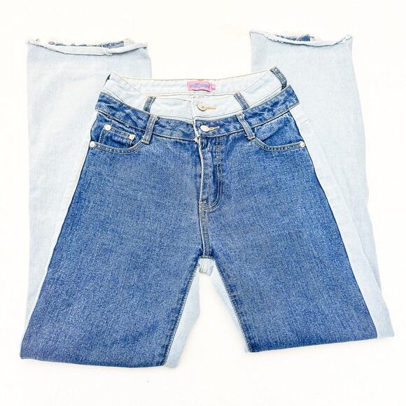 Edikted Flared Two-Toned Denim Jeans Double Waisted Size Small - Picture 4 of 10